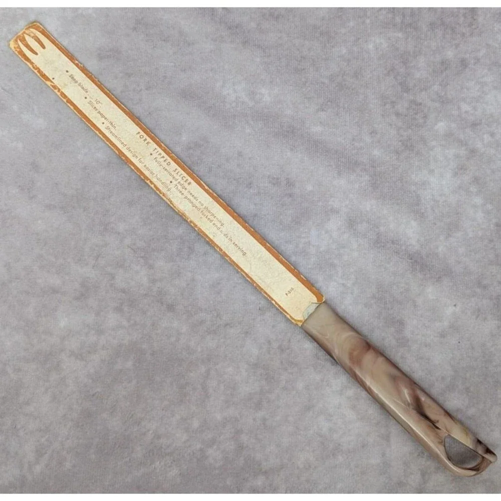 Vintage Tupperware 10 Inch Fork Tipped Serrated Slicer Knife Cattaraugus USA